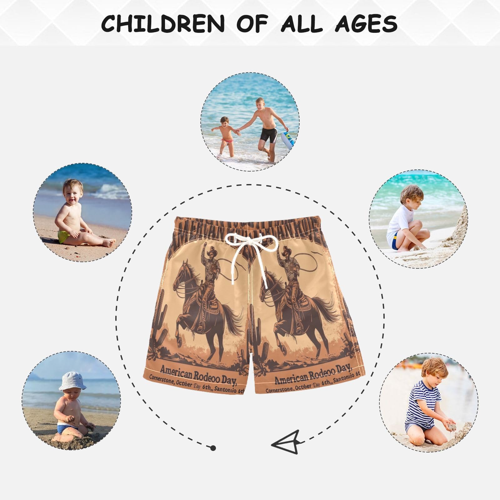 Traje de baño retro para niños, estilo vaquero, bañador para niños pequeños, pantalones cortos de playa, secado rápido, 2T