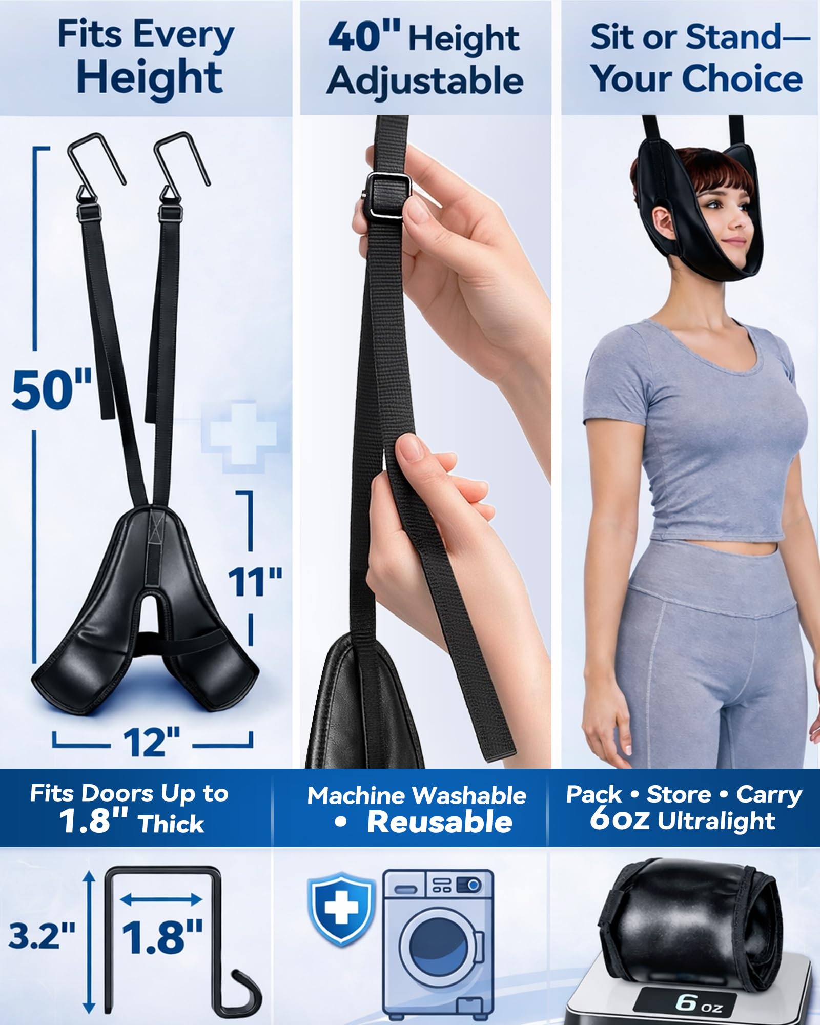 Dispositivo de tracción cervical mejorado para colgar sobre la puerta, estirador de cuello ajustable portátil para aliviar el dolor de cuello, alineación de columna vertebral y corrección de postura