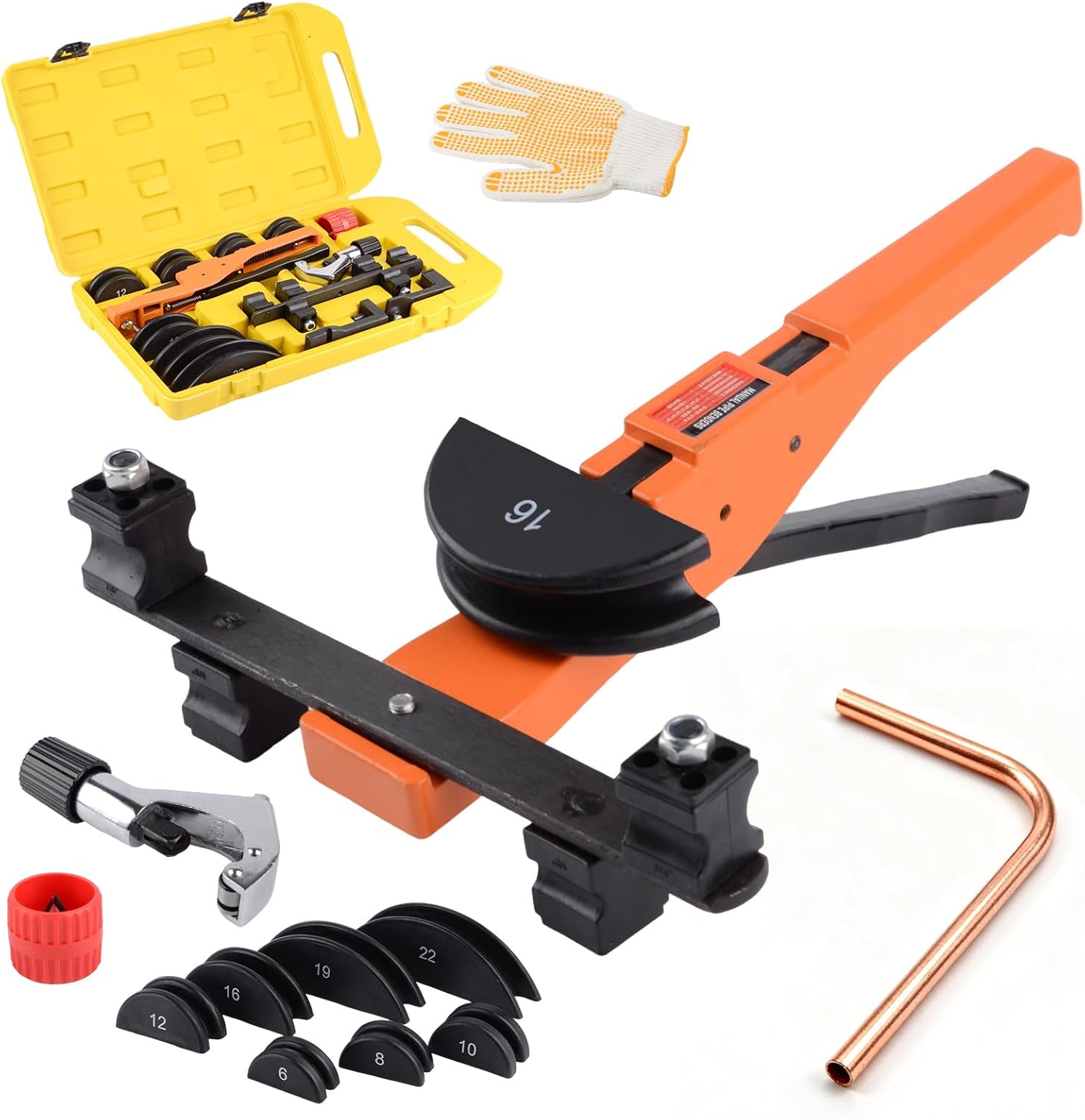 HZLZRZ Copper Pipe Bender Kit, 90° Forward and Reverse Bend tubing bender, 7 Adjustable Dies for 1/4" to 7/8" O.D. Soft Copper Tubing, Precision Tube Bending Tool for HVAC, Refrigeration, Automotive