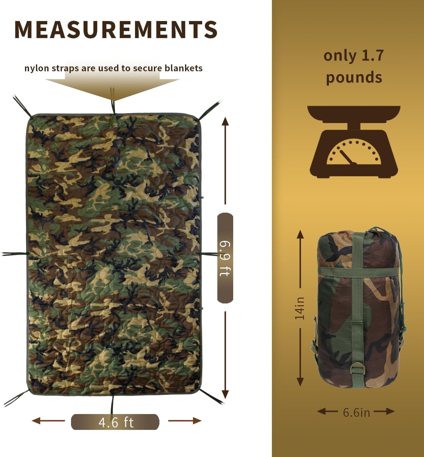 WINWAY Outdoor Down Camping Blanket Military Camping Sleeping Bag with Zipper,Packable Waterproof Lightweight Poncho Liner for Hiking,Travel, Stadium