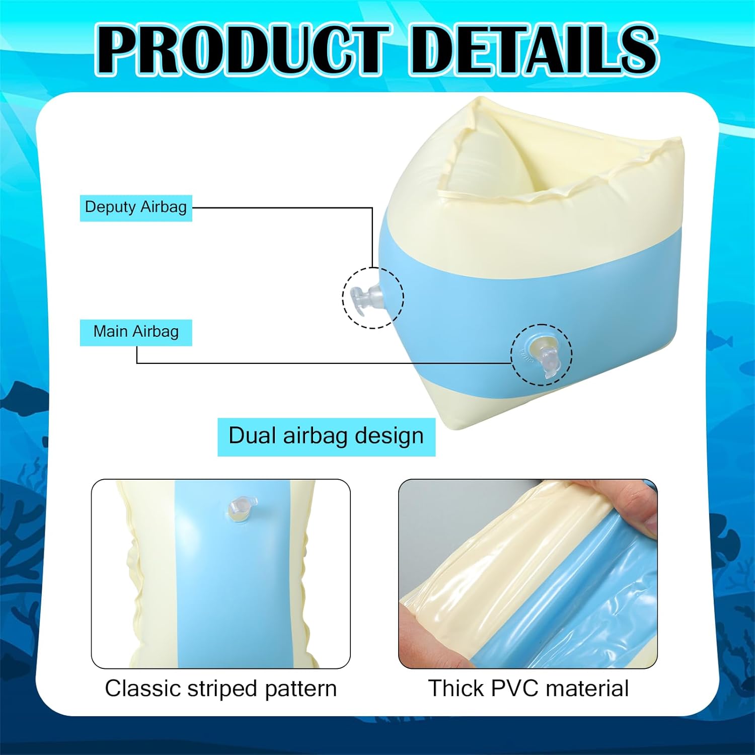 ShinyRelief 3 Pairs Arm Floaties Inflatable Arm Band PVC Striped Pool Floats Sleeves Swimming Float Rings for Men Women Water Sports Learning Training Summer for Beach Bachelorette Party