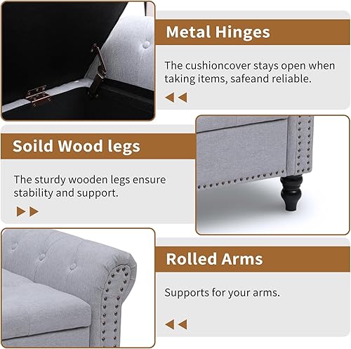 Miniatura 7 de Banco otomano de almacenamiento con brazos, banco de terciopelo para dormitorio, banco de almacenamiento con botones negros para entrada, pasillo,