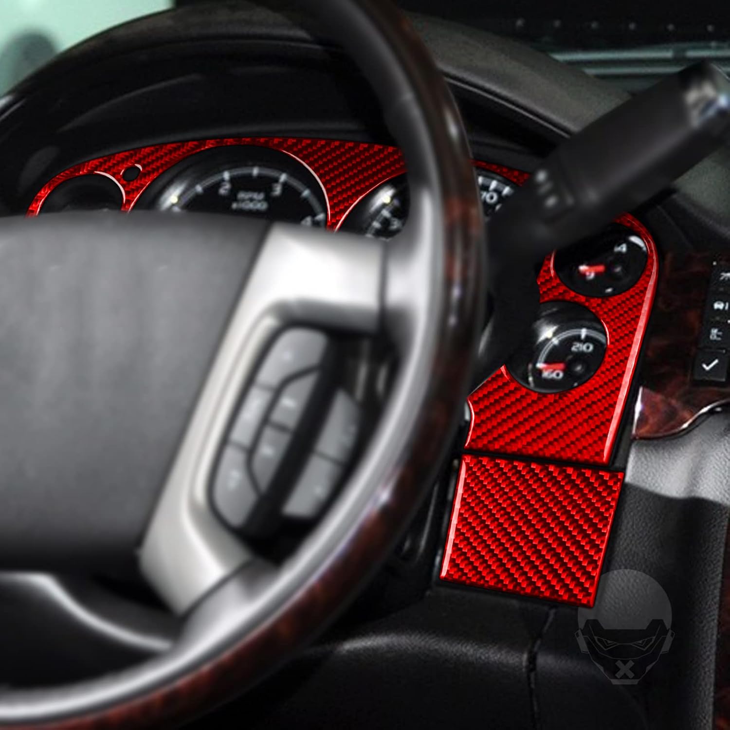 Real Red Carbon Fiber Car Dashboard Speedometer Panel Decorative Cover Sticker Set Compatible with Chevrolet Avalanche/Silverado LTZ 2007 2008 2009 2010 2011 2012 2013 Auto Interior Accessories