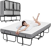 Espsilto Full Size 75x54 Folding Rollaway Bed with Memory Foam Mattress - Extra Wide Guest Bed for Adults, 450 lbs Capacity