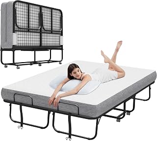 Espsilto Full Size 75x54 Folding Rollaway Bed with Memory Foam Mattress - Extra Wide Guest Bed for Adults, 450 lbs Capacity