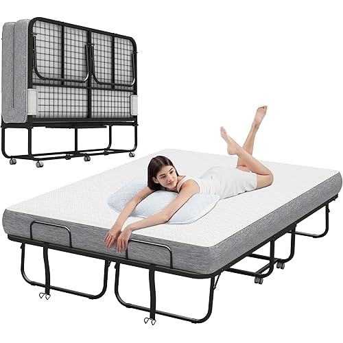 Full Size 75''x54'' Folding Bed with Mattress for Adult - Extra Large Wide Rollaway Bed for Guest, Comfortable Sleep in a Large Space
