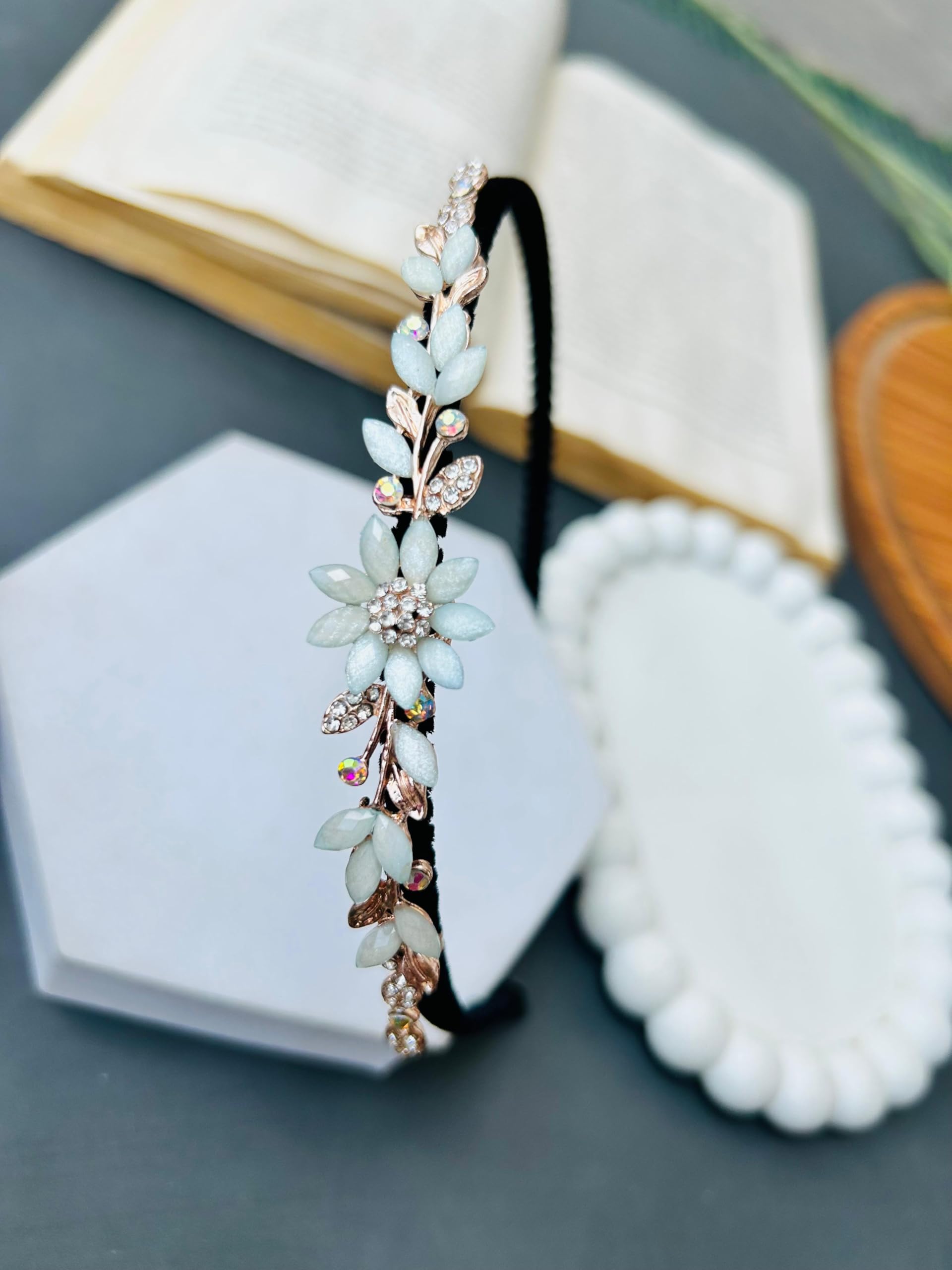 Stone Studded Hairband Velvet for Women Girls Embellished Party for Kids Korean hair accessories Gift for Girls (Pack of 1) (Design 1, Pack of 1)-image-47