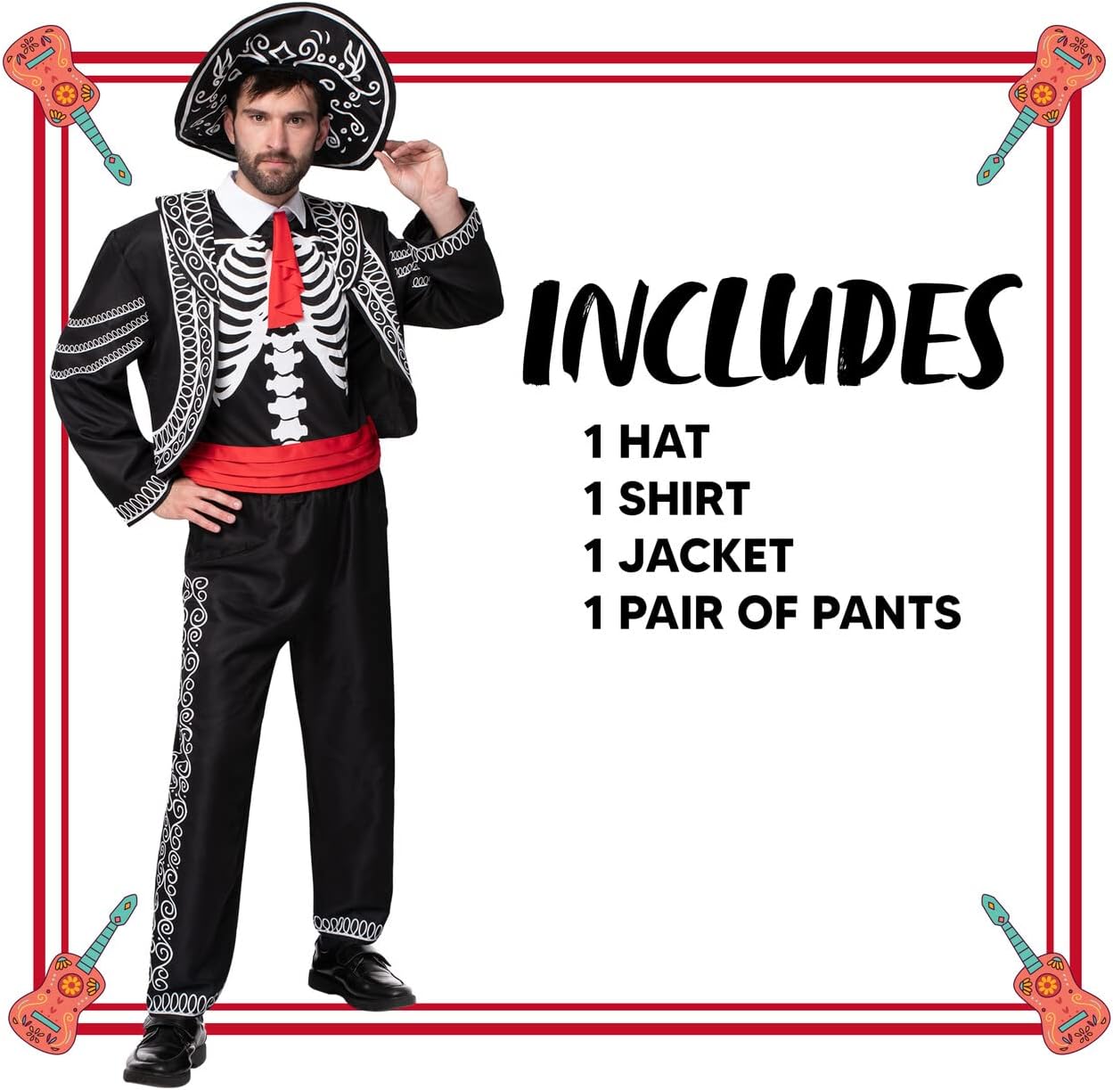 Spooktacular Creations Halloween Adult Men Day of the Dead Costume, Mariachi Jacket with Charro Hat, Adult Halloween Costumes - Image 5