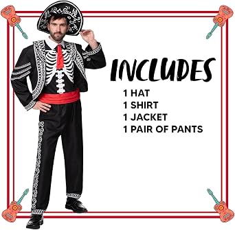 Spooktacular Creations Halloween Adult Men Day of the Dead Costume, Mariachi Jacket with Charro Hat, Adult Halloween Costumes