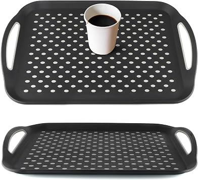 MDLUU Large Non-Slip Serving Tray with Handles, Food Serving Platter, Set of 2, Black