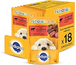 Pack Ração Úmida Pedigree para Cachorros Filhotes, Sachê Carne, 100g - 18 unidades