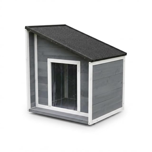 Foto 8 de 8 de Caseta para Perros Relaxdays, Madera, Impermeable, Techo abatible, HBT: 77 x 71 x 58 cm, Gris/Blanco