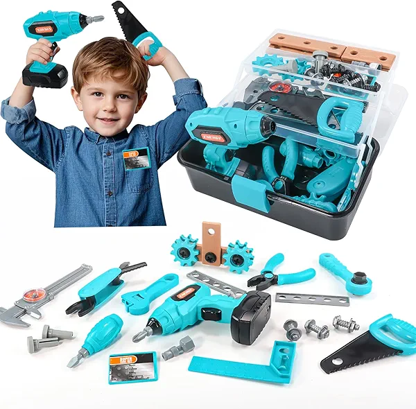 GAIETYDIY Kids Tool Set – Pretend Play Toddler Tool Set with Tool Box, Electronic Toy Drill, Screwdriver, Screw Construction Kits, Educational Tools for Kids Ages 3,4,5,6,7 Years Old, Boy Girl