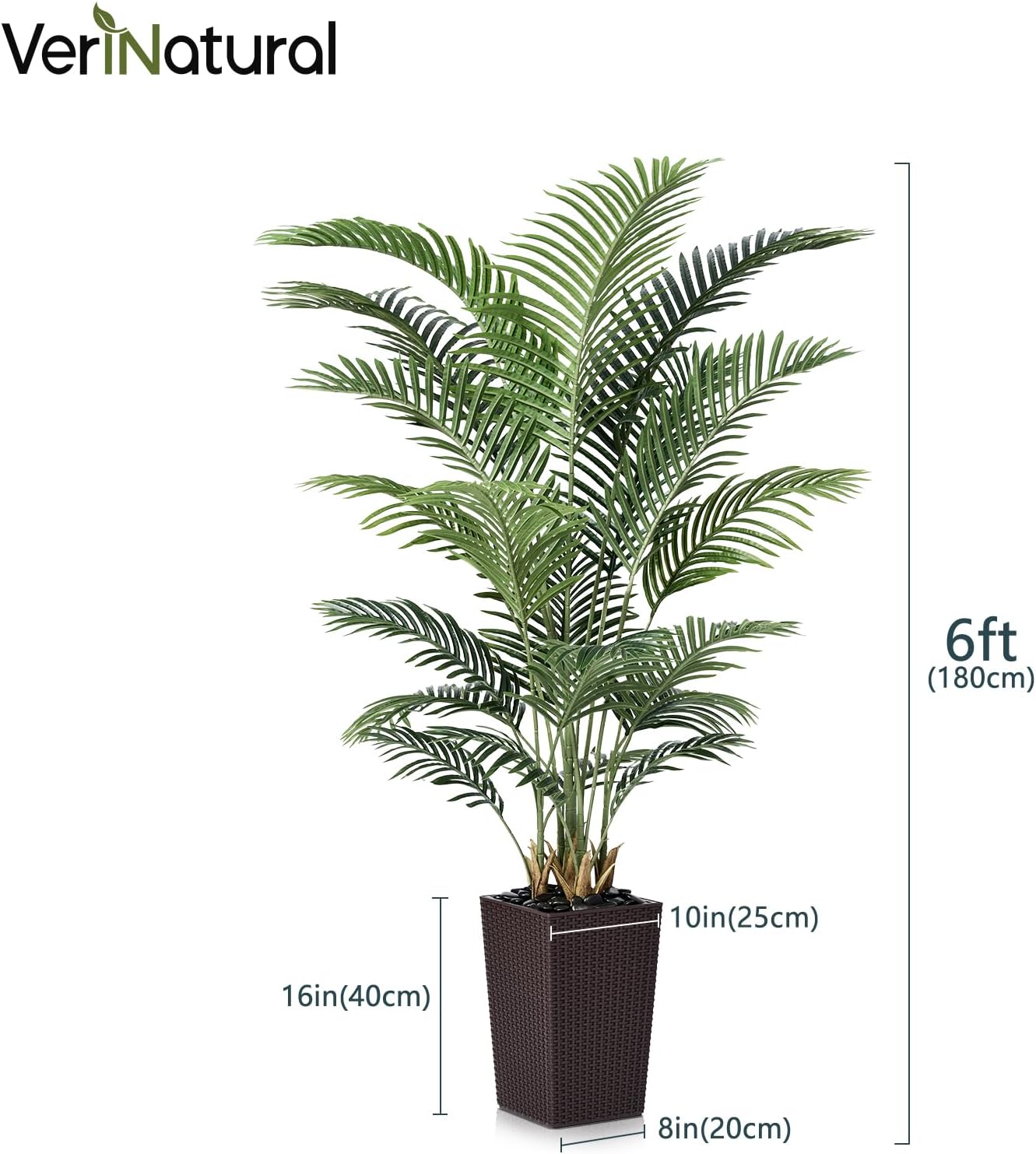 6FT Artificial Palm Tree - Tall Fake Tree with Brown Taper Planter & Pebbles, UV Resistant for Indoor & Outdoor Decor - Large Potted Faux Plant for Living Room, Office, Home Decor,VN130 - Image 8