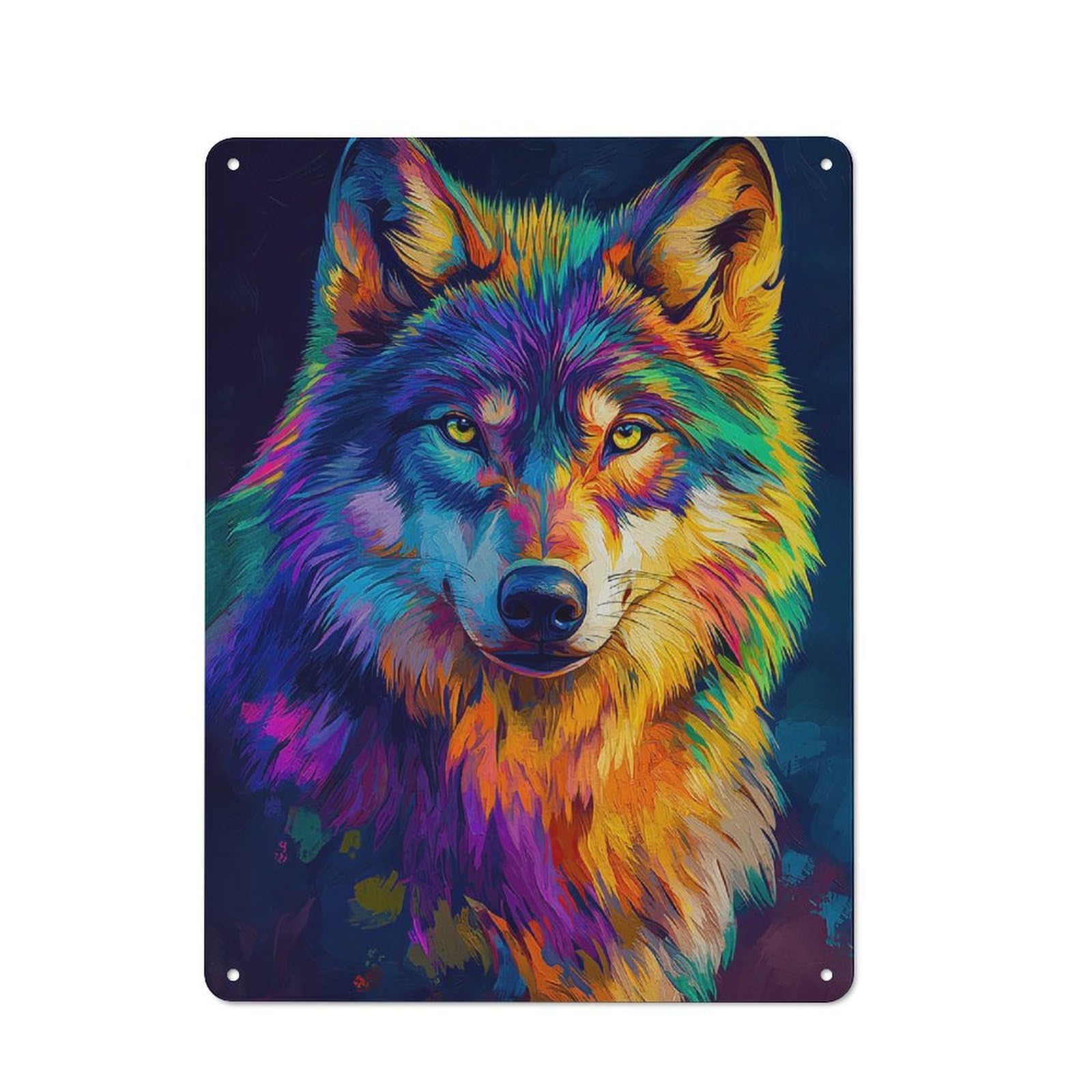 Junmoney Colorful Wolf Portrait Shed Metal Sign With Design 40X30cm, Outdoor Room Shed Wall Decor For Shed, Garden Room, Porch Or Garage