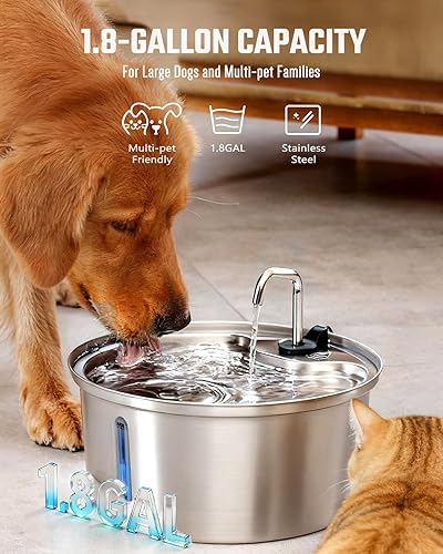 Miniatura 4 de Fuente de agua para perros de acero inoxidable, fuente de agua para mascotas de 7L1.8 galones con multifiltración y área de bebida más profunda
