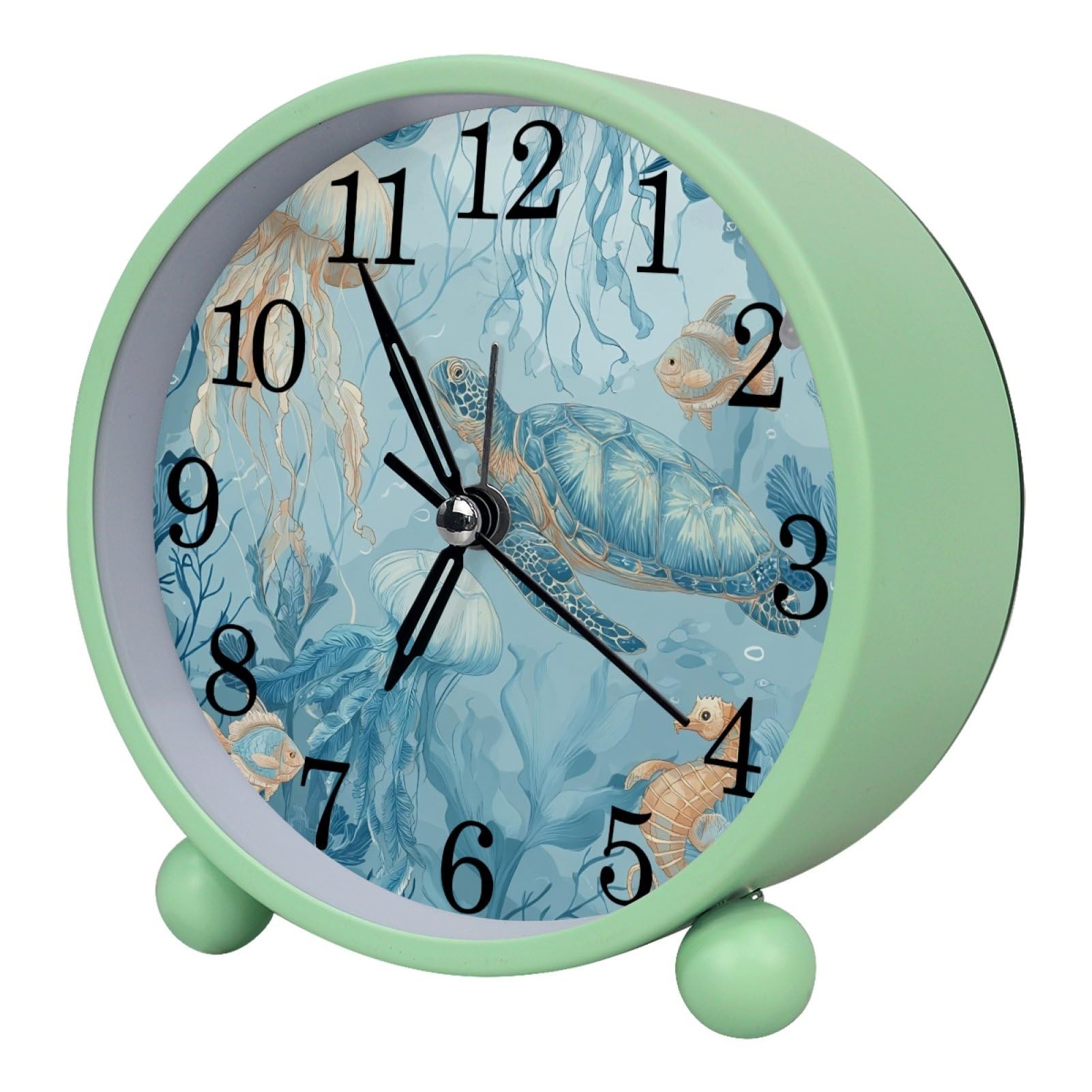 etoenbrc Ocean Turtle Jellyfish Fish Alarm Clock,Small Battery Operated Clock, Slient Plastic Table Clock for Living Room Bedroom and Office Decor