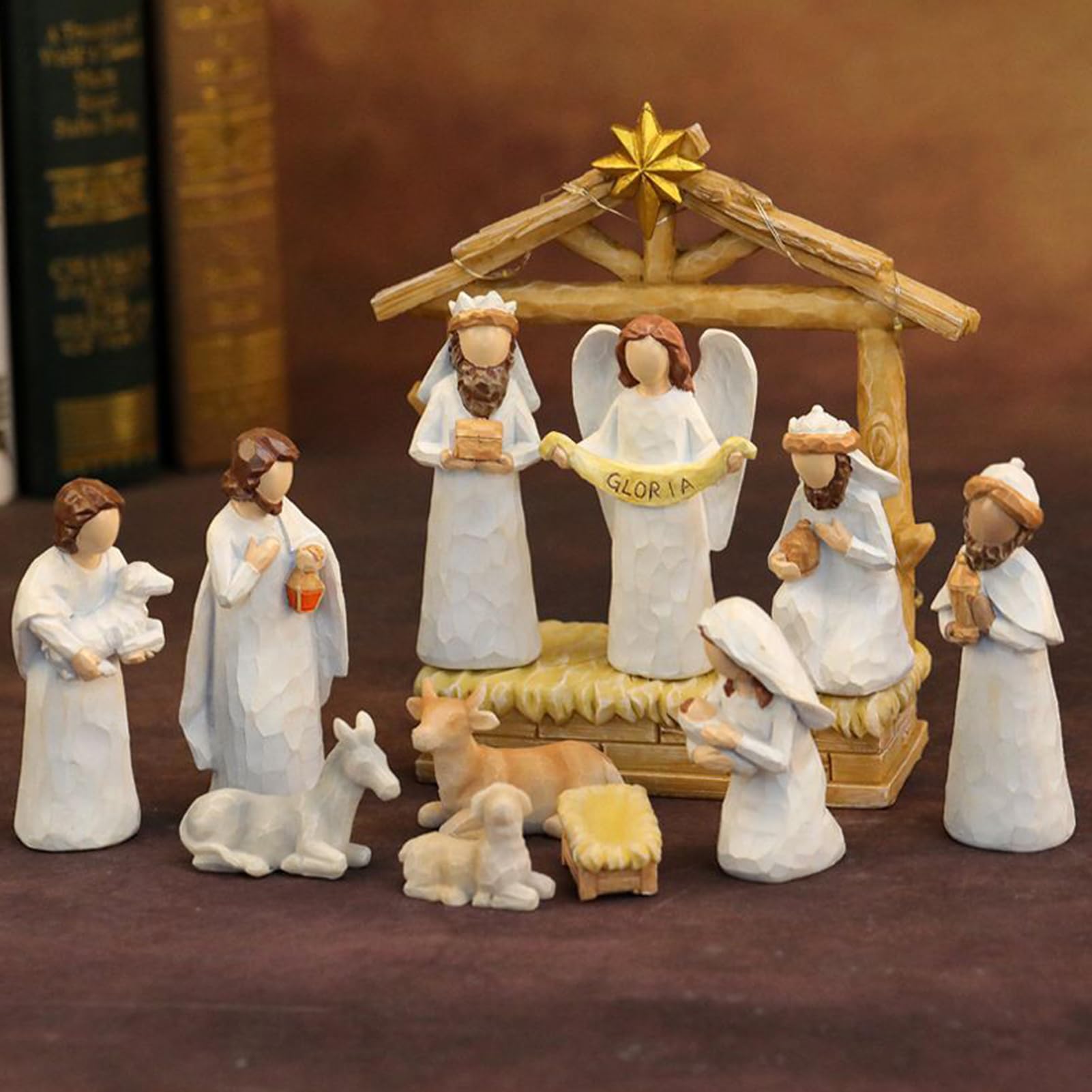 Weihnachtskrippe | Krippe Jesus Dekor Miniaturfiguren, religiöse Weihnachtsdekorationen für Wohnkultur Schreibtisch Schule Bücherregal Party Kamin Kirche