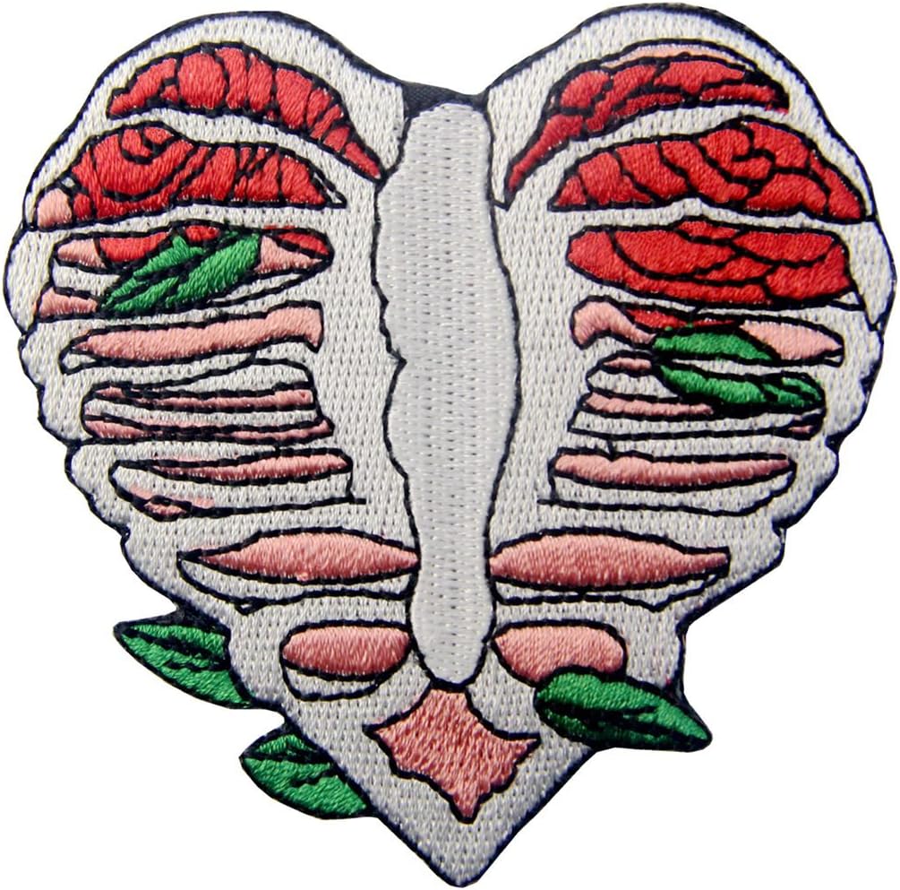 ZEGINAnatomy Heart Shape Skeleton with Leaves Applique Embroidered Badge Iron On Sew On Patch