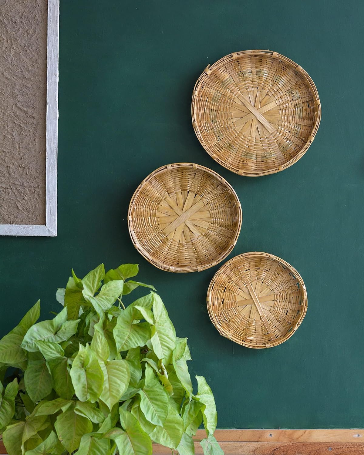 Nature Touch Set of 3- Bamboo Plates for Wall Decor/Interior Styling/Home DIYs/Kitchen Basket Storage (Design 1)