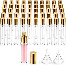 Zimtty 50Pcs 5ml Glass Perfume Spray Bottles, Refillable Mini Atomizers with Caps, Portable Travel Sample Containers, Fine Mist Sprayers, Includes 2 Funnels, Ideal for Perfumes, Essential Oils