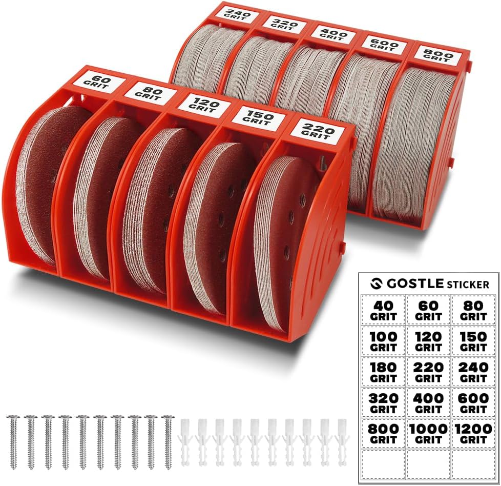 5 inch professional sanding discs storage bins - 10 bins set for efficient organization, offset snap-on connection, grit classification, space-saving design and versatile application, red 10 bins red