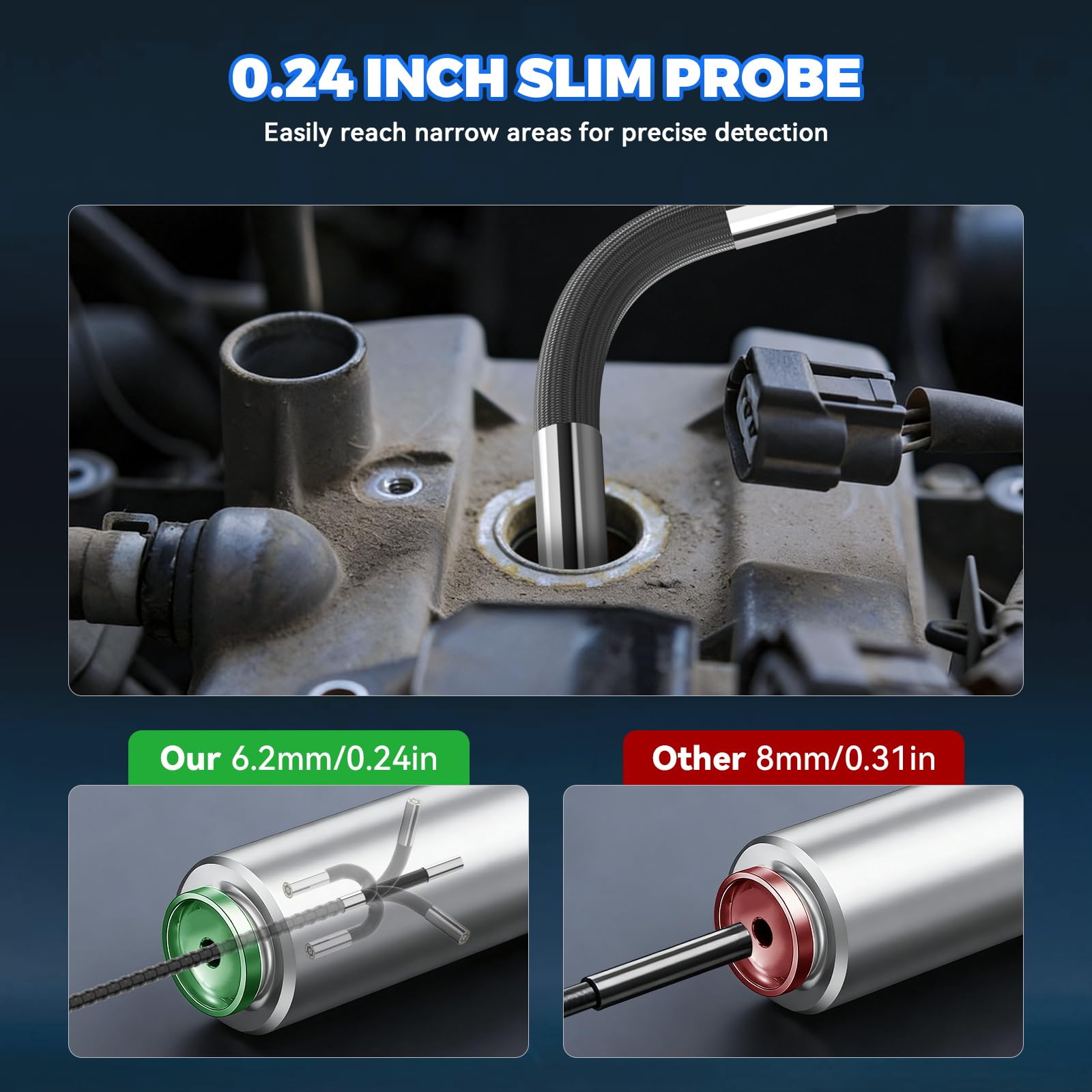 MRCARTOOL - Telecamera endoscopica con luce endoscopio con serratura da 6,2 mm, telecamera di ispezione 3,5" HD 1080P con scheda SD da 32 GB, rotazione a 210°, 6 LED, IP67, cavo semi-rigido da 1 m