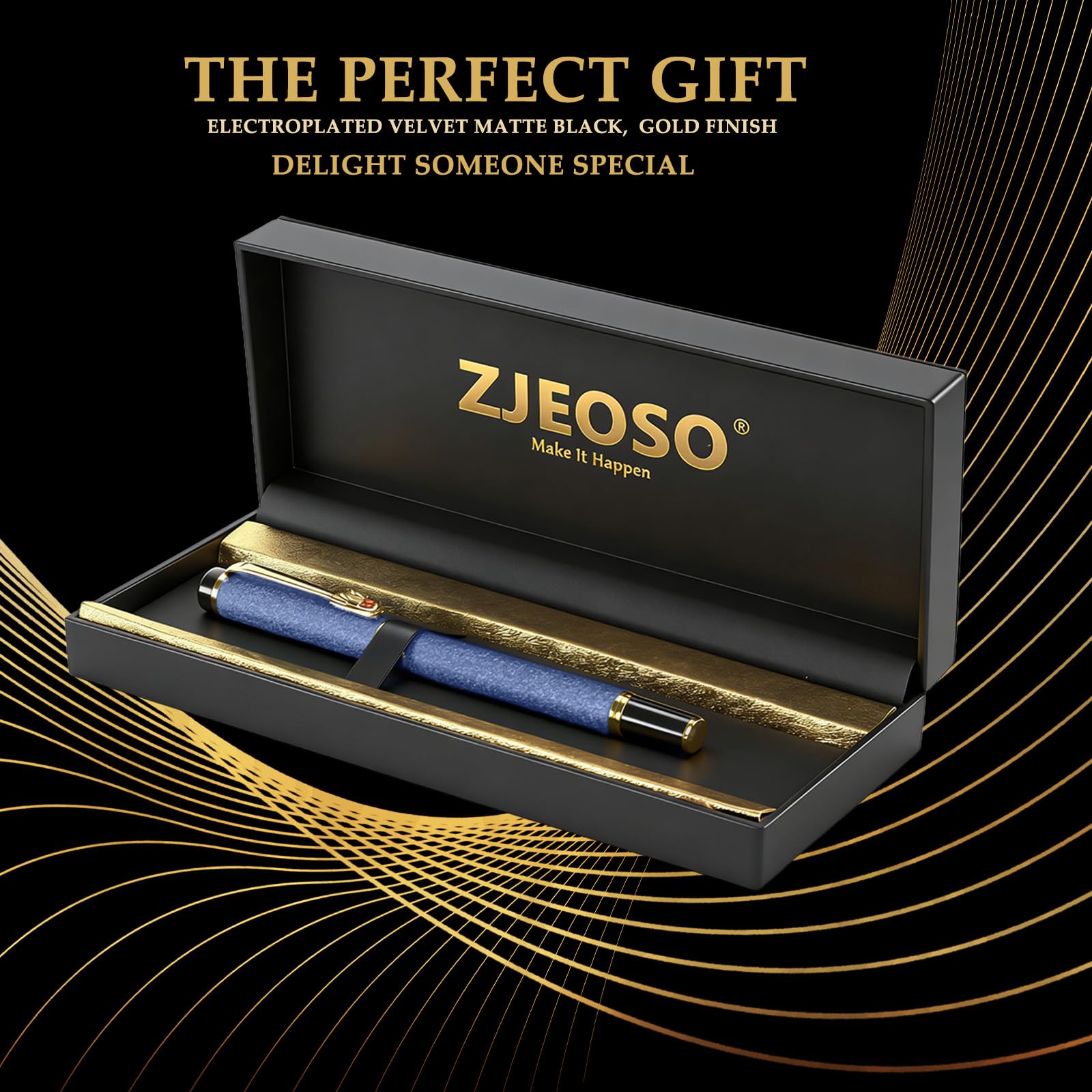 Stylo roller de luxe | Stylo d'écriture fantaisie avec laque noire et plaqué or véritable | Stylo de bureau – Coffret cadeau de qualité supérieure pour homme et femme | Jolis stylos pour