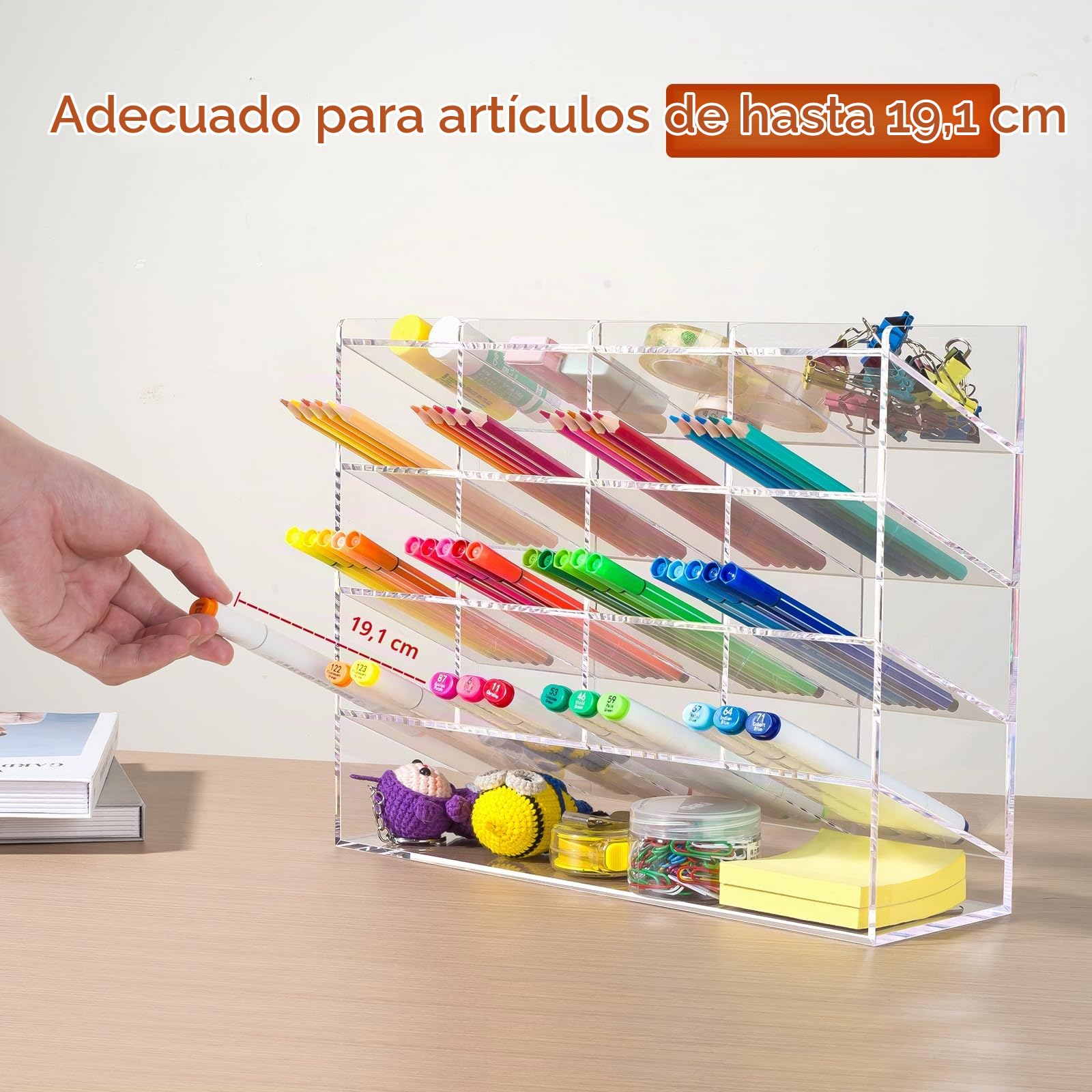 BEYGORM Organizador vertical de acrílico para 200 marcadores, soportes para bolígrafos en ángulo, organización de escritorio, soporte transparente grande para lápices, organizadores de almacenamiento