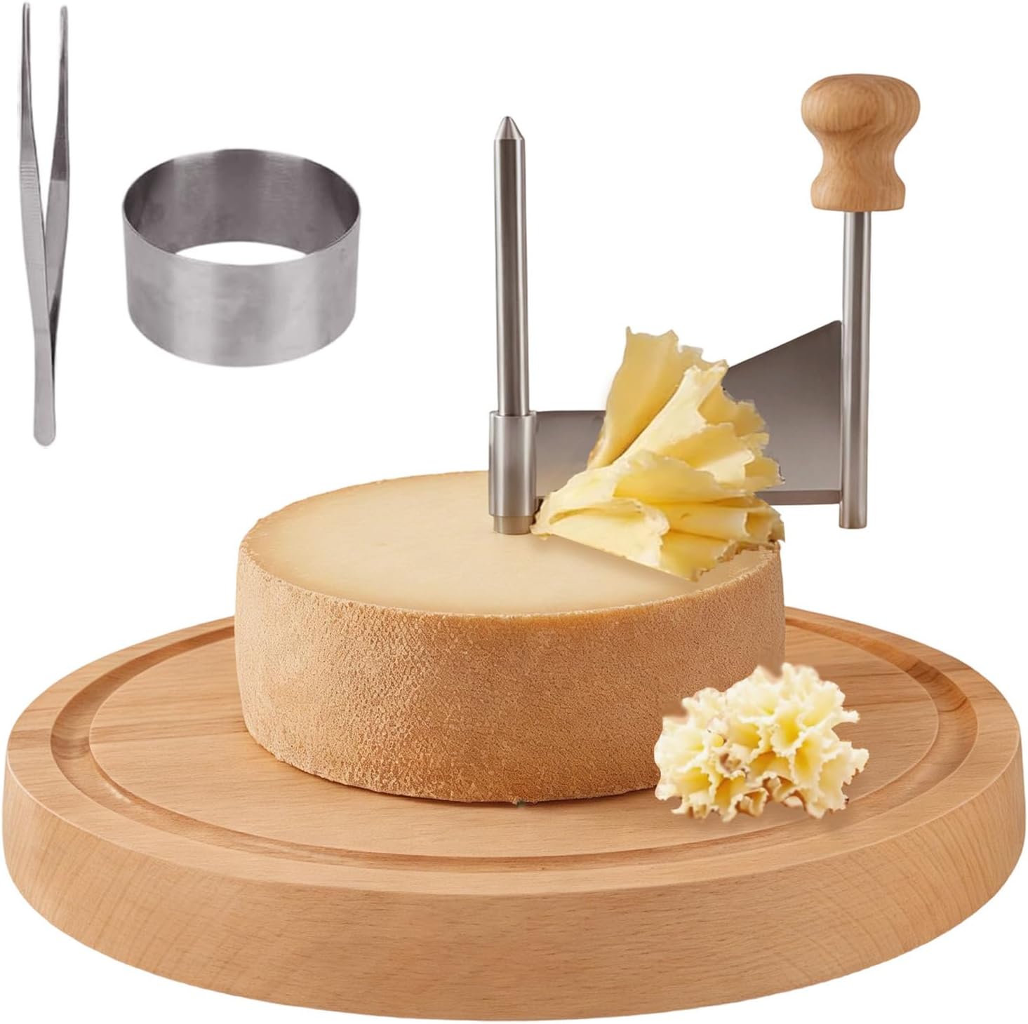 Cheese Curler, Girolle Cheese Shaver Creates Rose-Shaped Slices, with Stainless Steel Circular Mold, Cheese Curler Wheel for Tête de Moine and Chocolate, Stainless Steel Cheese Slicer