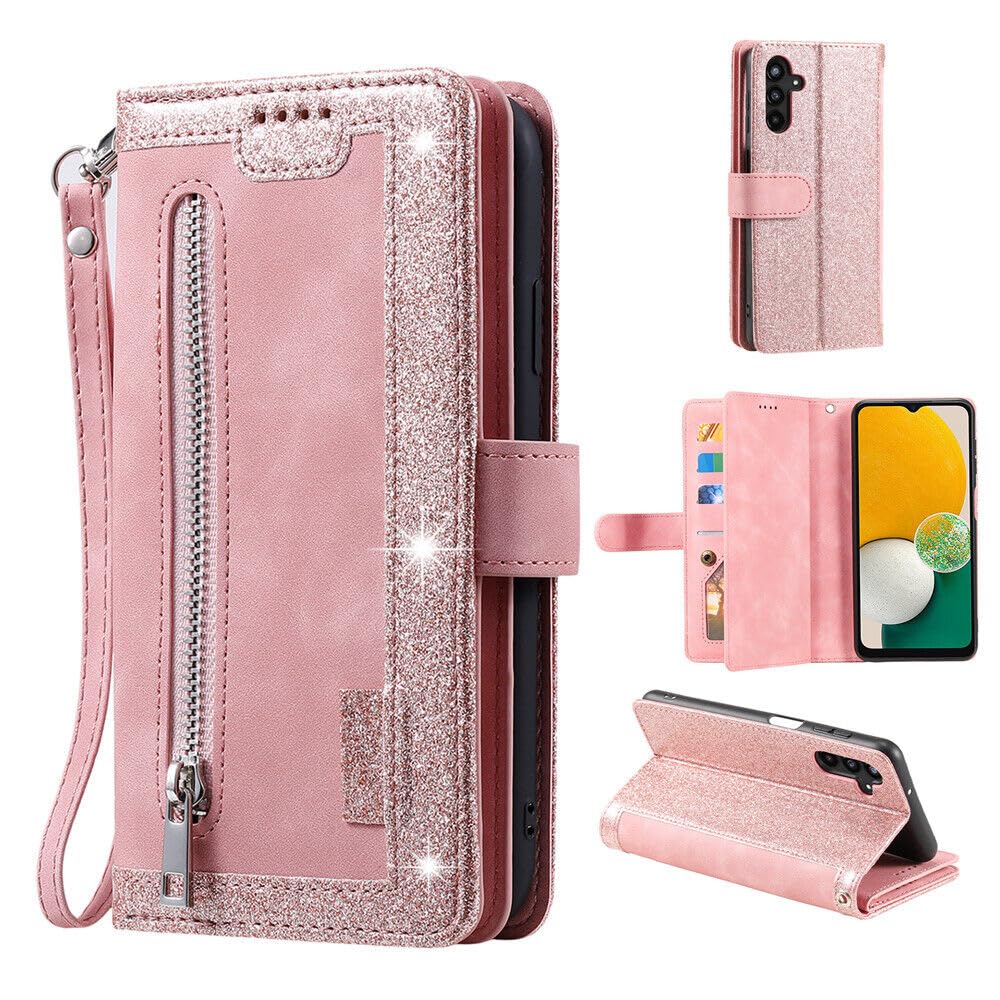Housse Samsung S21 FE cuir or rose clapet magnétique haut de gamme - 8