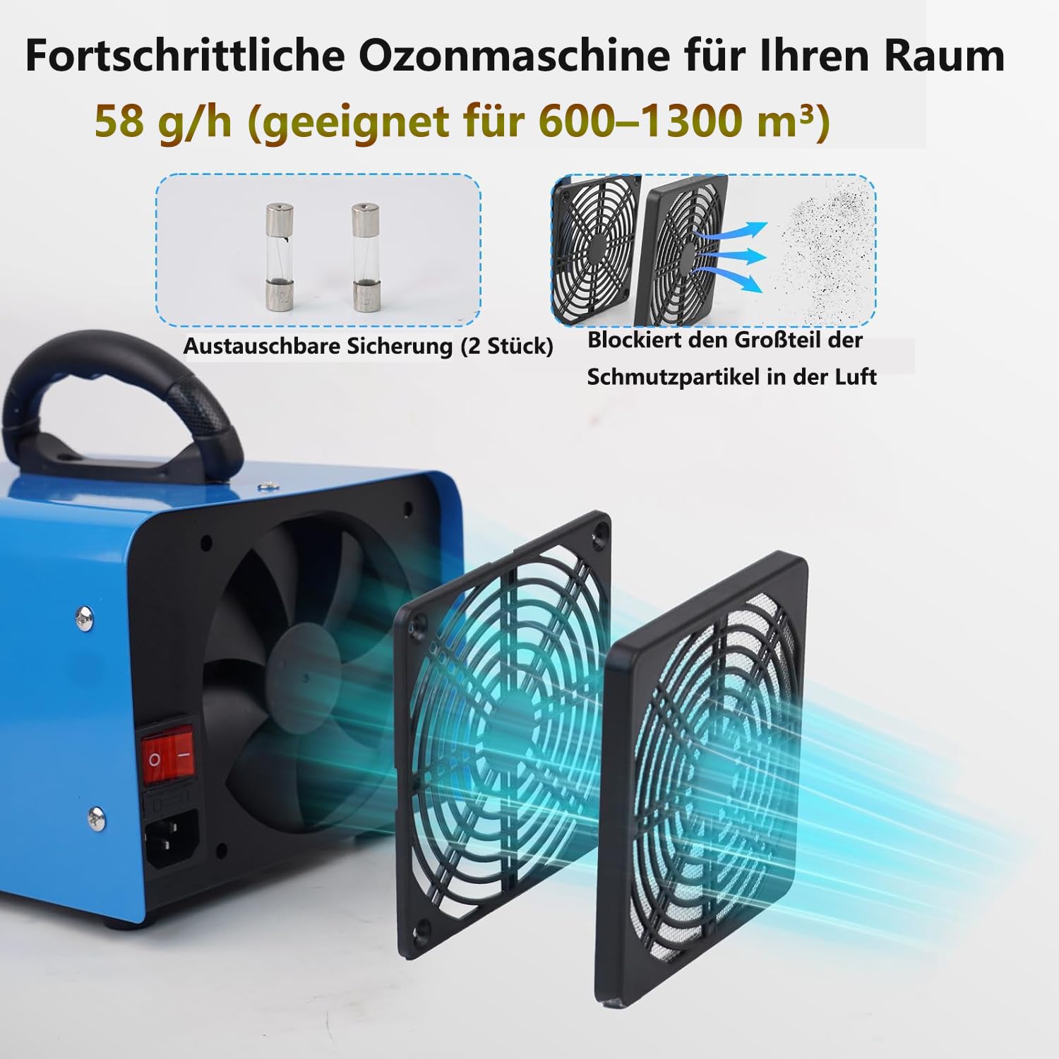 Generatore di ozono, 60000 mg/ora, con indicatore di temperatura e umidità, purificatore d'aria con timer da 120 minuti, per auto, appartamento, stanza, fumo, odori di animali domestici e odori della