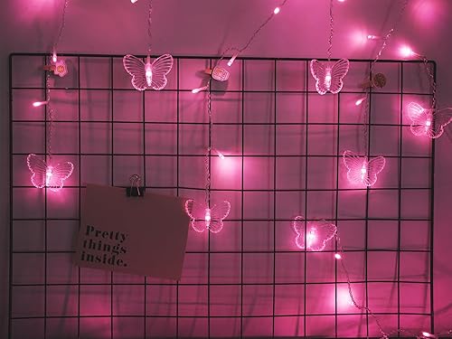 Miniatura 4 de Guirnalda de luces de cortina de mariposa, 120 luces LED rosadas parpadeantes con Romote, 8 modos de luces de Navidad alimentadas por USB para boda,
