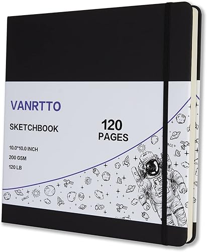 Miniatura 8 de VANRTTO Cuaderno de bocetos cuadrado de tapa dura, 120 libras200 GSM, papel de dibujo grueso para marcador, acuarela, medios mixtos, cuaderno de