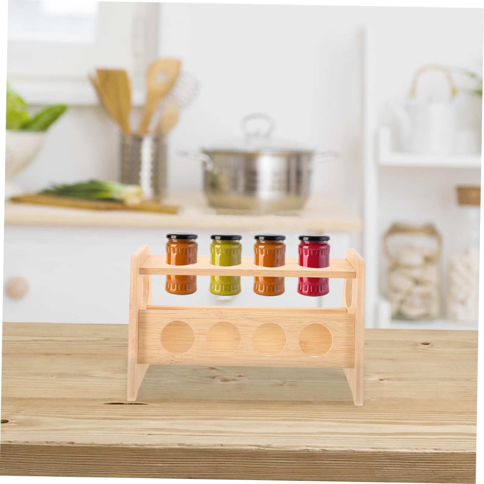 STOBAZA Gewürzregal aus Holz für Gewürzgläser Aufbewahrungsregal für Küche Schreibtisch Schlafzimmer und Badezimmer Organizer für Kleine Gegenstände