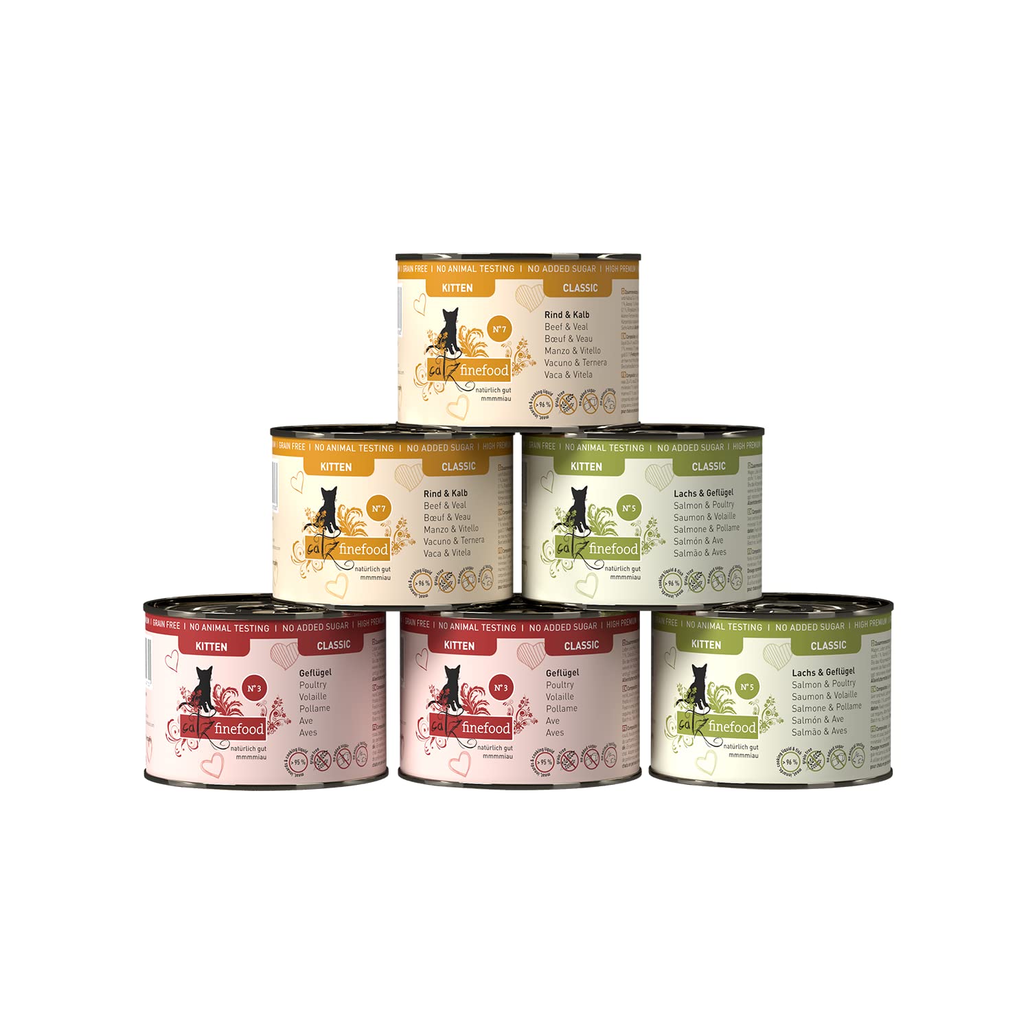 catz finefood Kitten Multipack Katzenfutter nass - Feinkost Kitten Nassfutter für Junge Katzen ohne Getreide und Zucker mit hohem Fleischanteil (6 x 200g Dosen)