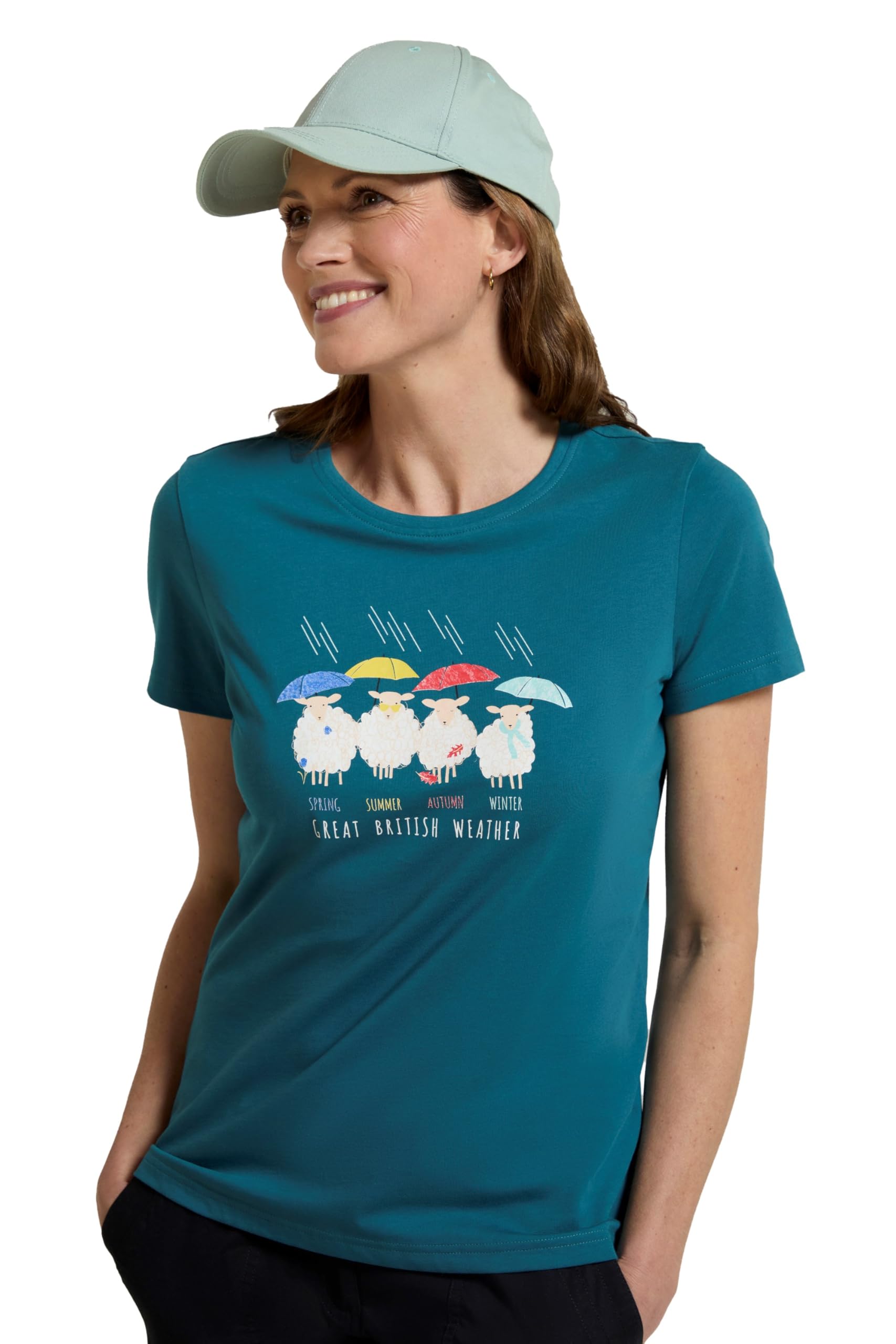 Mountain Warehouse Women's Teal Great British Weather Ii Tee - Lightweight, Breathable, Uv Protect & Isocool T-Shirt - Best For Outdoors, Holiday, Walking, Hiking Size 8