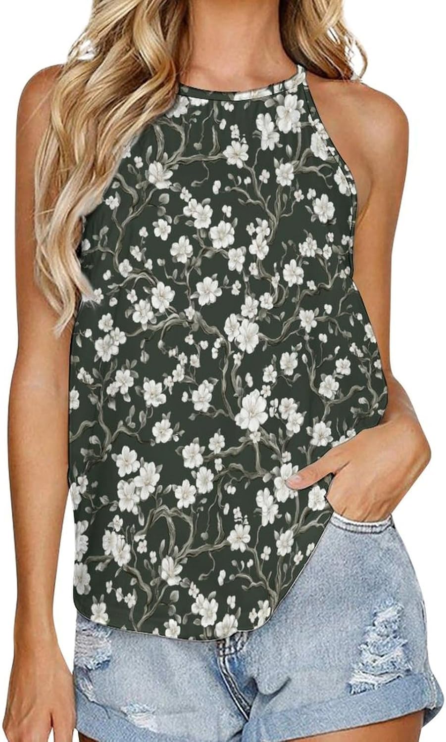 Tank Tops for Women 2025 Floral Print Casual Summer Fashion Boho Sexy Crewneck Pullover Cropped Sleeveless Tshirts