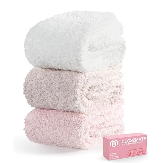 CLOSEMATE Warm & Cozy Fuzzy Socks Gifts for Women Soft Coral Fluffy Sleeping Slipper Socks