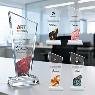 SHIP NEXT DAY, Custom Award Trophy - Personalized with Company Logo & Employee Name, Corporate Recognition Award for Team, Leadership, Sales Achievement, Retirement Gift, Office Desk Display