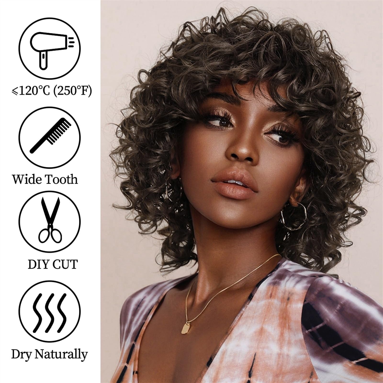 Pelo Natural Pelucas rizadas Sueltas Cortas for Mujeres Negras Peluca Afro Pelucas sintéticas Resistentes al Calor Pelucas Medias Naturales esponjosas Fiesta de Cabello Suave Uso Diario Mujer Peluca