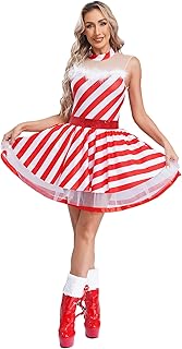 Agoky Women's Candy Cane Costume Xmas Party Sleeveless Striped Tutu Dres...
