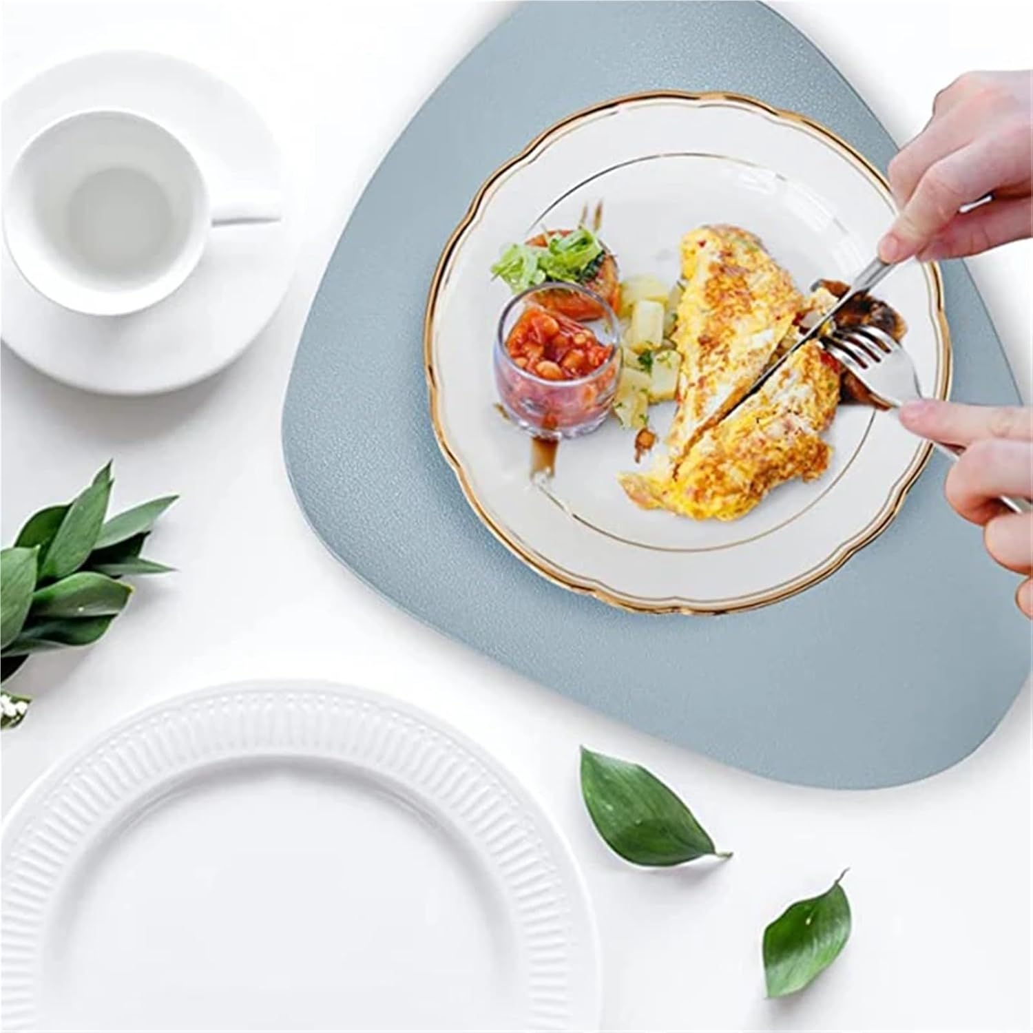 Faux Leather Placemats and Coasters Dining Table Waterproof Wipeable Washable Dinner Kitchen Gift Table Mats Pads(Sanjiao Navy)