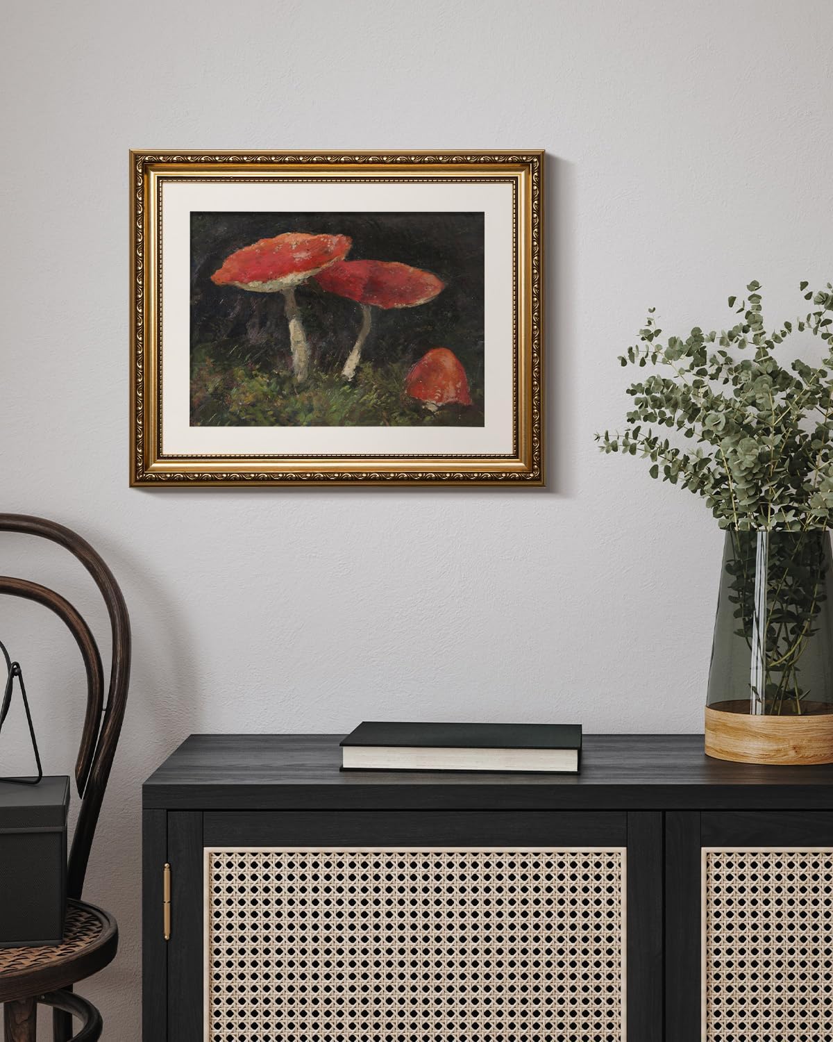 ARPEOTCY Vintage Gold Framed Mushroom Wall Art, Retro Botanical Paintings Farmhouse Cottagecore Decor, Canvas Prints, Antique Picture Frame Picture Artwork for Bathroom Bedroom Nursery, 13x16 Inch
