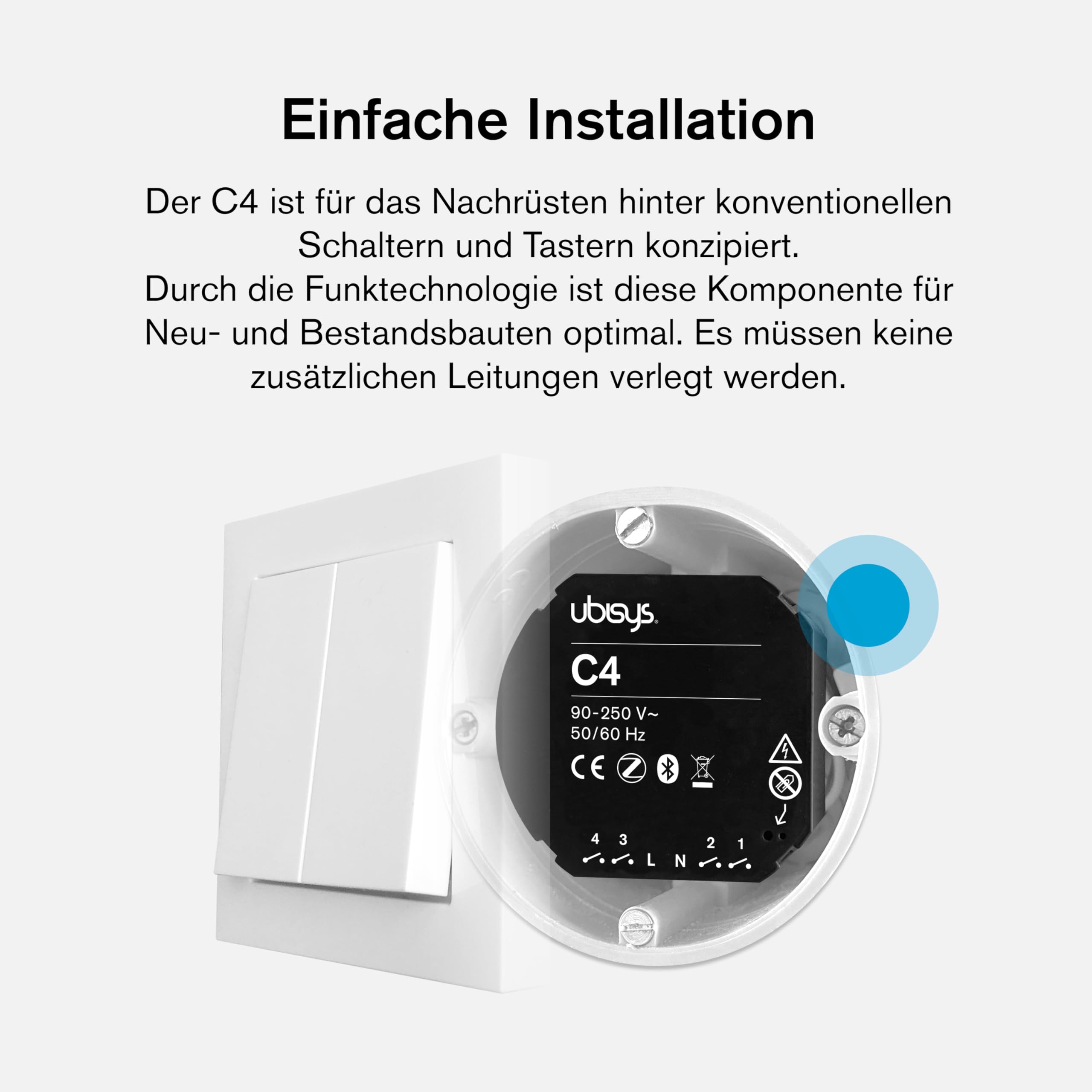 Unité de commande C4 (Series 2) : Zigbee + Bluetooth | Dispositif direct Zigbee | Configurable sans passerelle | Peut être connecté à d'autres composants ubisys pour contrôler par exemple les
