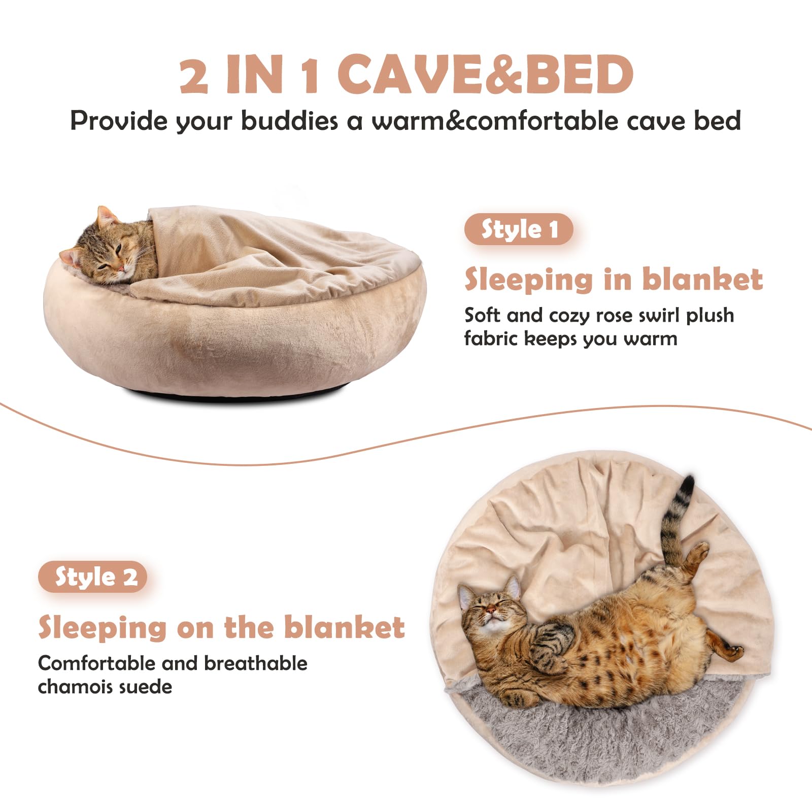 JOEJOY Cama pequeña para perros y gatos con manta con capucha, acogedora cama de lujo para cachorros, cama redonda calmante antiansiedad para perros, cama cueva para madriguera, parte inferior