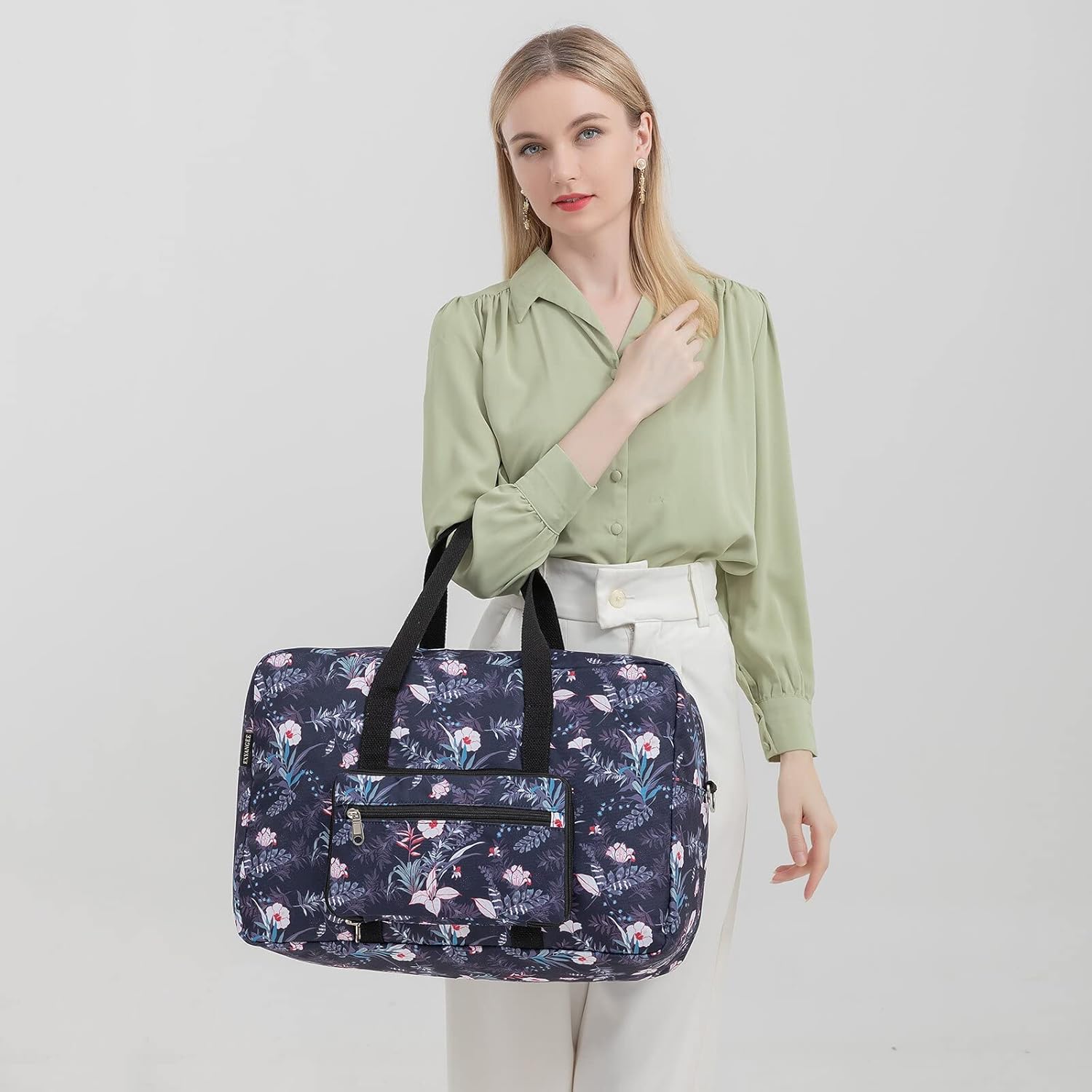 Foldable Travel Duffel Bag, Medium Women's Weekender and Overnight bag carry on Luggage bag for Women(Black Floral) - Image 7