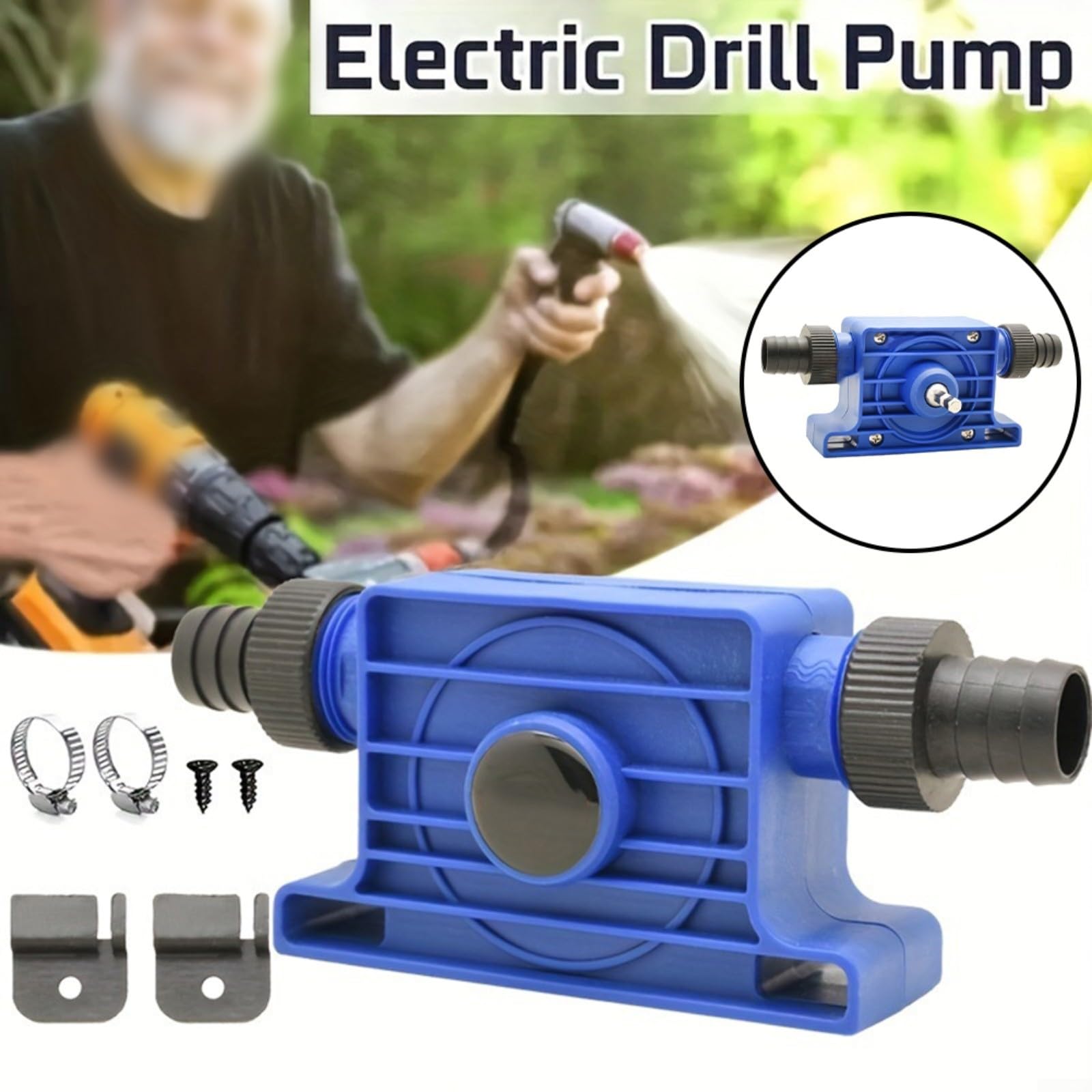 Pompa elettrica portatile senza fili per mini trapano: strumento di trasferimento dell'acqua autoadescante per casa, giardino, esterno, con connettori e morsetti inclusi