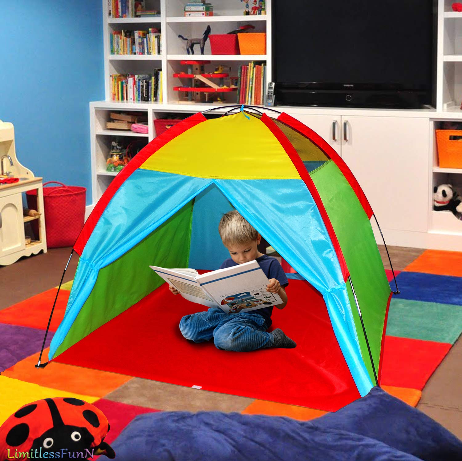 Tienda de campaña Rainbow para niños, incluye luces de estrella y estuche de transporte, casa de juegos para niños, niños pequeños, interior y exterior, 48 pulgadas de profundidad x 48 2
