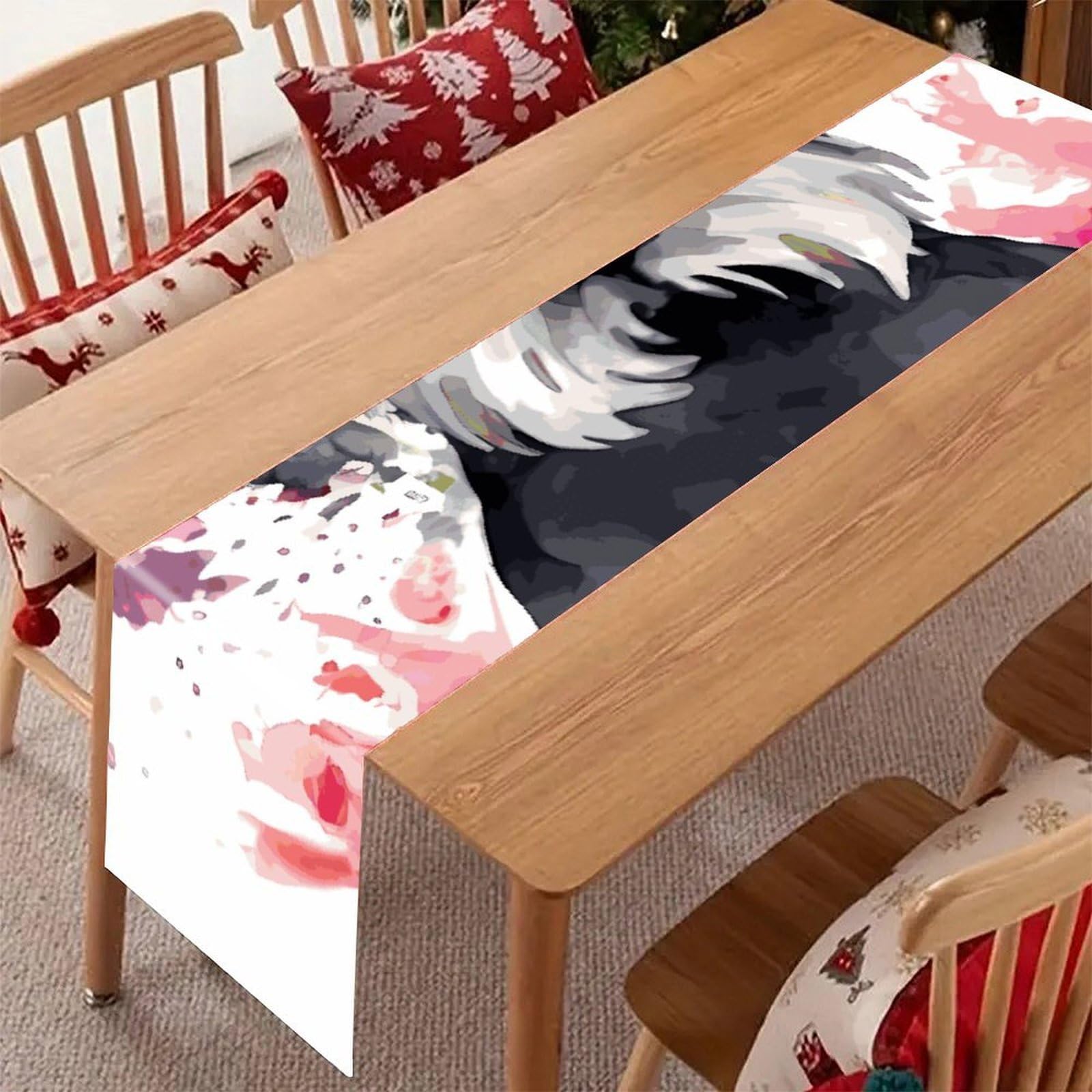 Khauerbc Style Schnauzer Linen Table Runner-70.87*12.99 Inch,This Decorative Table Runner Is Wrinkle Resistant Table Mat. Embroidered Table Runners As Kitchen Dining And Coffee Tables.